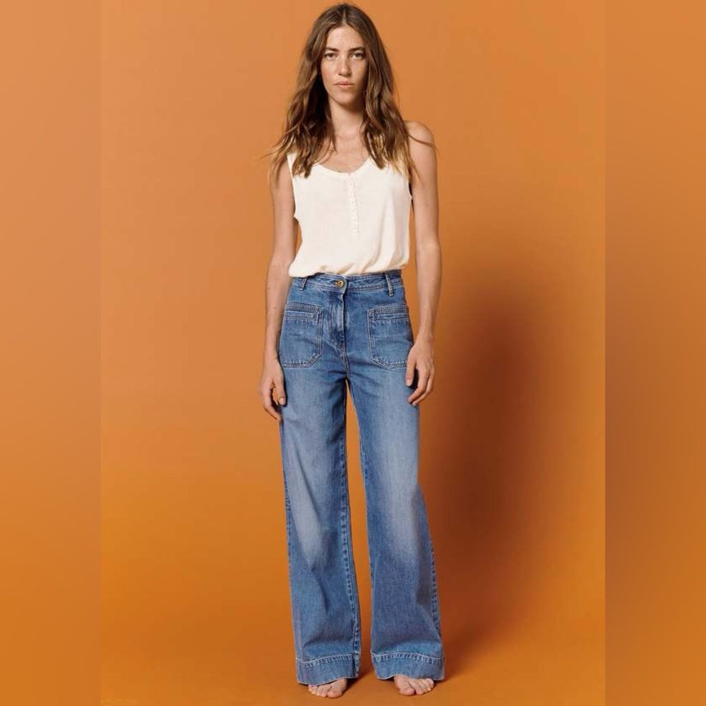 Johnny O wide leg French lix brand Sessun Jean, organic cotton size French 38.